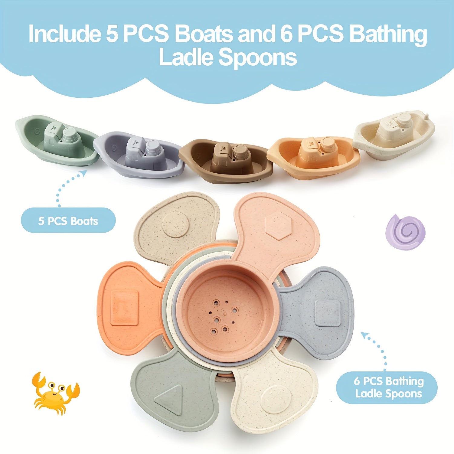 Colorful Stacking Cups & Boat Set for Babies Bath & Water Play