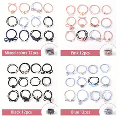 12 Pcs Girls Hair Tie Flower Faux Pearl Colorful Elastic Scrunchie Ponytail