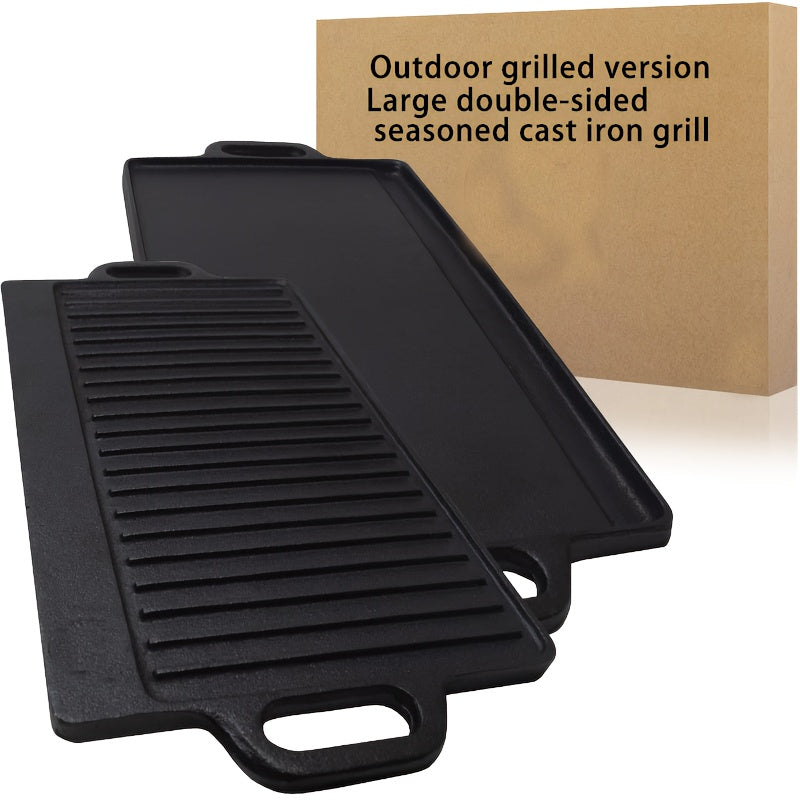 1pc Cast Iron Reversible Grill Pan For BBQ