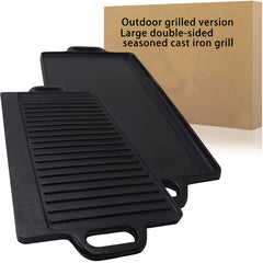 1pc Cast Iron Reversible Grill Pan For BBQ