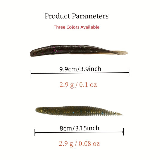 20pcs Mixed Soft Worm Fishing Lures 9.3in Flat Tailed Worm & 3.15in Floating