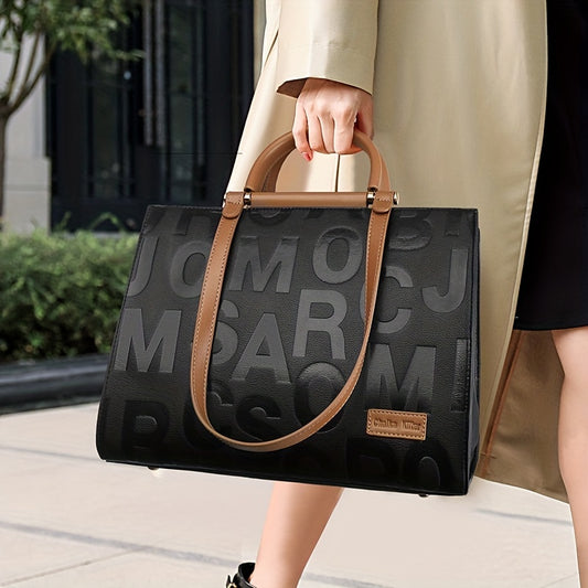 Classic Embossed Tote Bag Colorblock Shoulder Satchel Bag