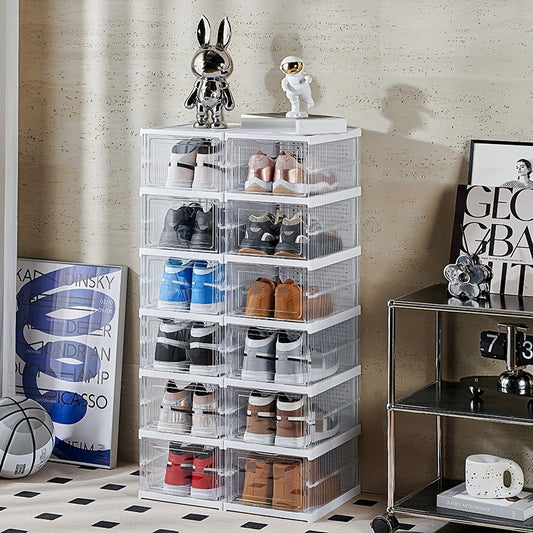 1pc Integrated Plastic Shoes Box Dustproof Folding Shoes Cabinet Shoe Storage