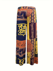 Boho Patchwork Print Wide Leg Trousers