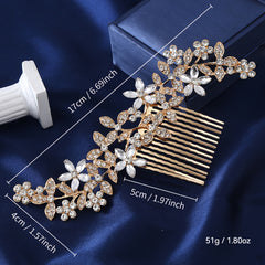 Rhinestone Hair Comb Flower Leaf Vine Hair Side Comb for Wedding Bridal Banquet