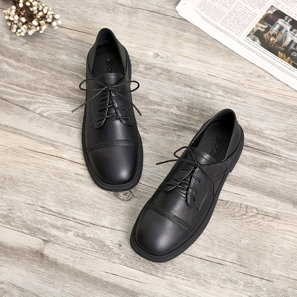 Women's British Style Lace Up Loafers Retro Solid Chunky Shoes