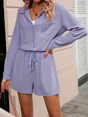 Casual Two Piece Set Button Front Shirt & Shorts Outfit