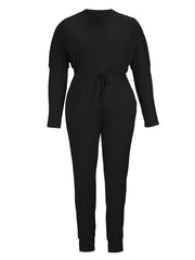  Women's Solid Long Sleeve Top & Drawstring Jogger Set