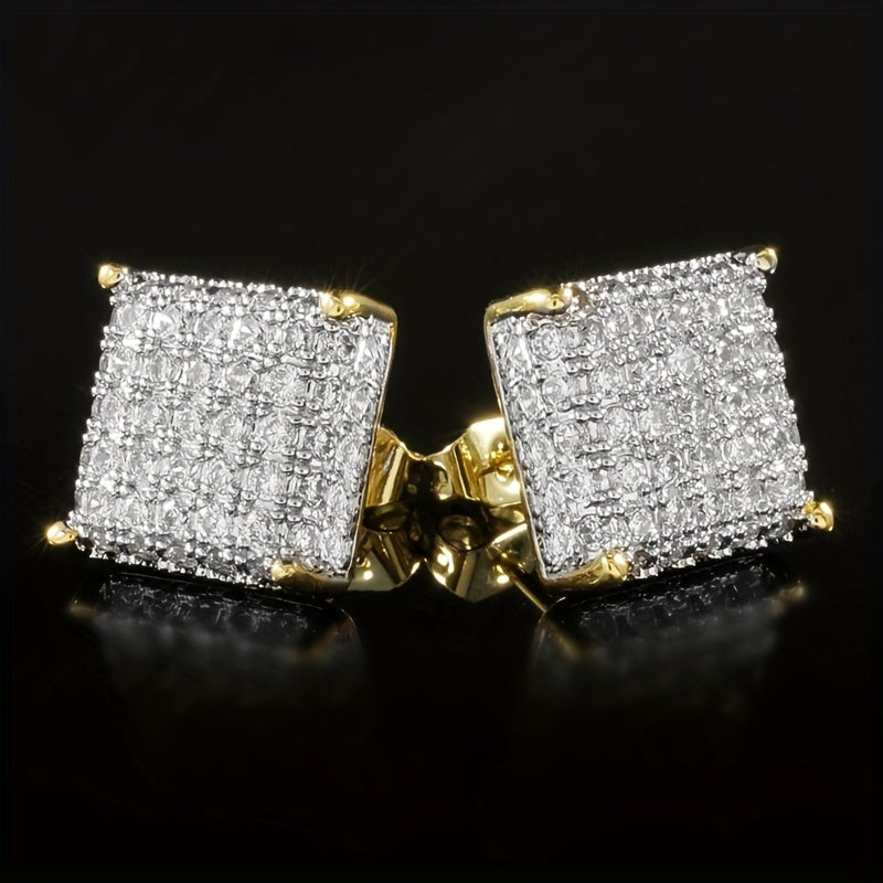 Men's Zircon Square Stud Earrings Hip Hop Party Gift Jewelry