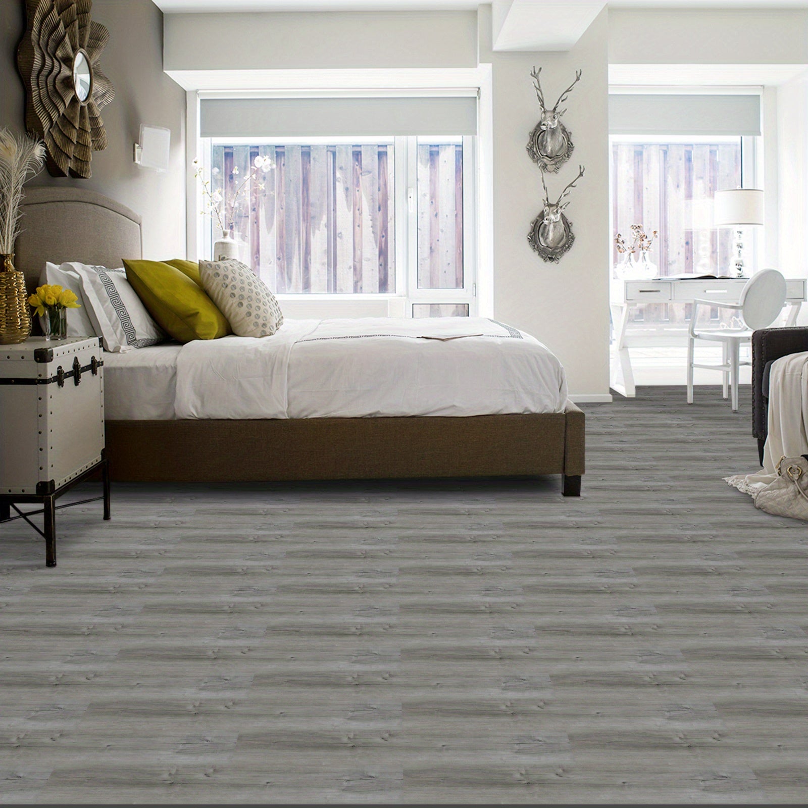 10pcs Grey Wood Peel and Stick Floor Tile, Waterproof, Easy to Install, 15x88