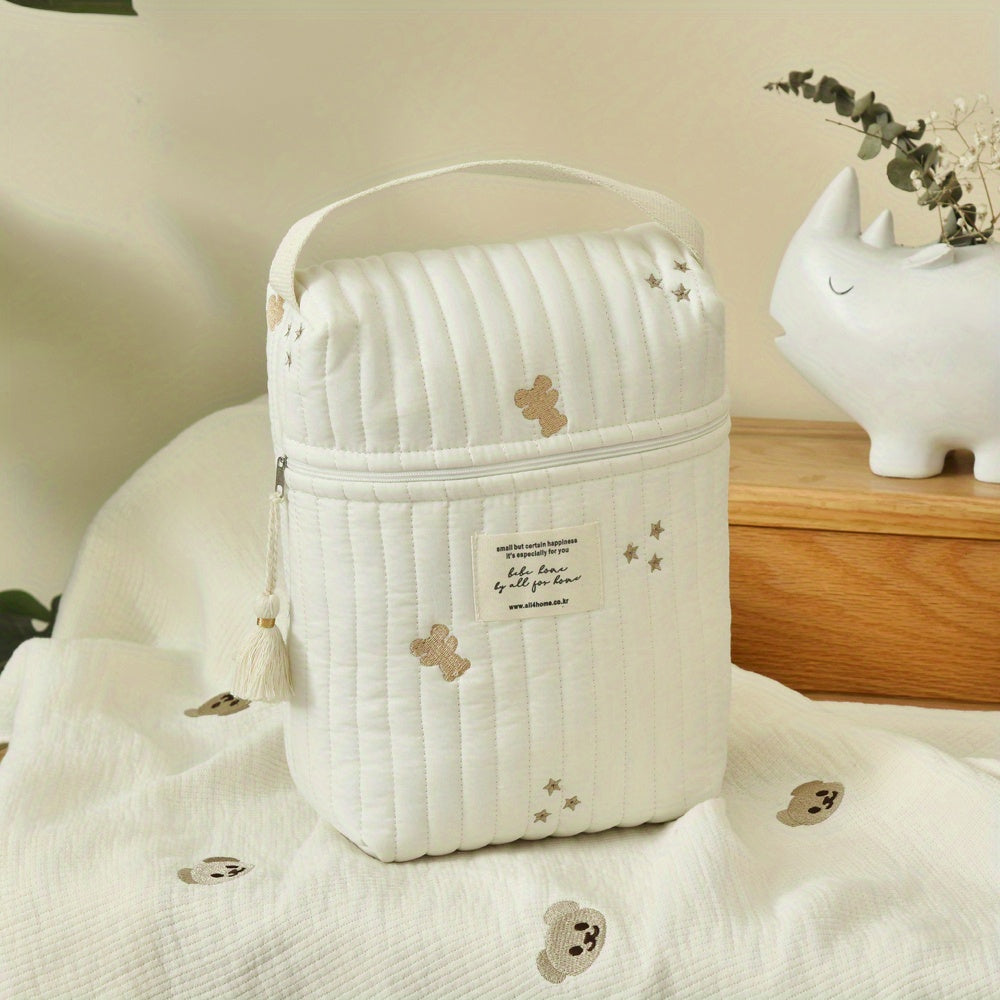 Quilted Embroidered Nappy Bag - Diaper Organizer for Moms On the Go