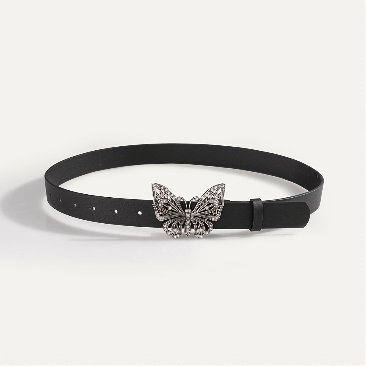 Vintage Butterfly Rhinestone Buckle PU Women's Belt