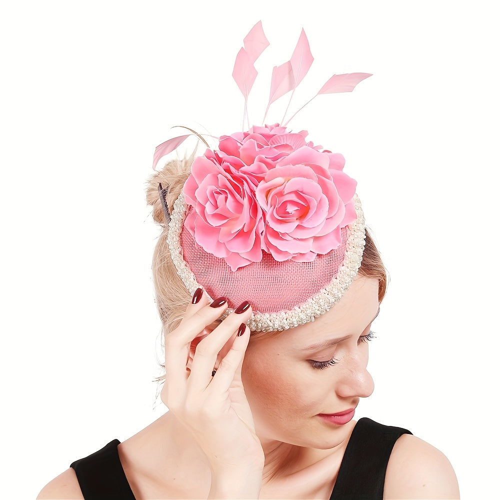 Vintage Rose Fascinator with Faux Pearl Lace Trim Toggle Closure
