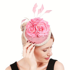 Vintage Rose Fascinator with Faux Pearl Lace Trim Toggle Closure