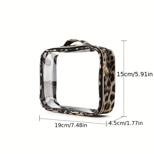 Leopard Print Makeup Bag Clear Waterproof Portable Toiletry Bag