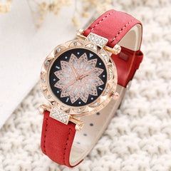 Red Quartz Watch & 2 Rose Bracelets Set for Kids