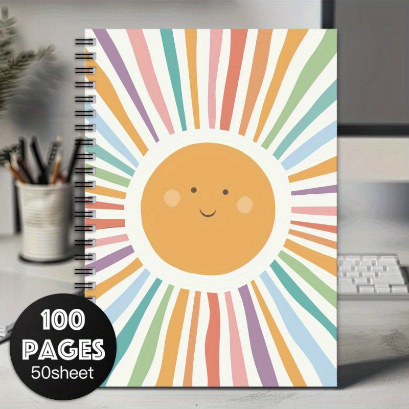 Smiling Sunshine Spiral Notebook 100 Pages Vibrant Sun with Smiling Face