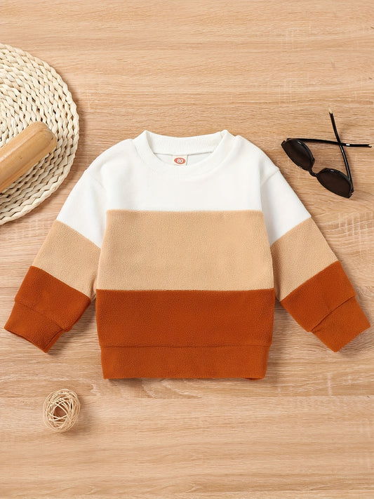 Infant Stylish Block Sweatshirt Cotton Long Sleeve Pullover