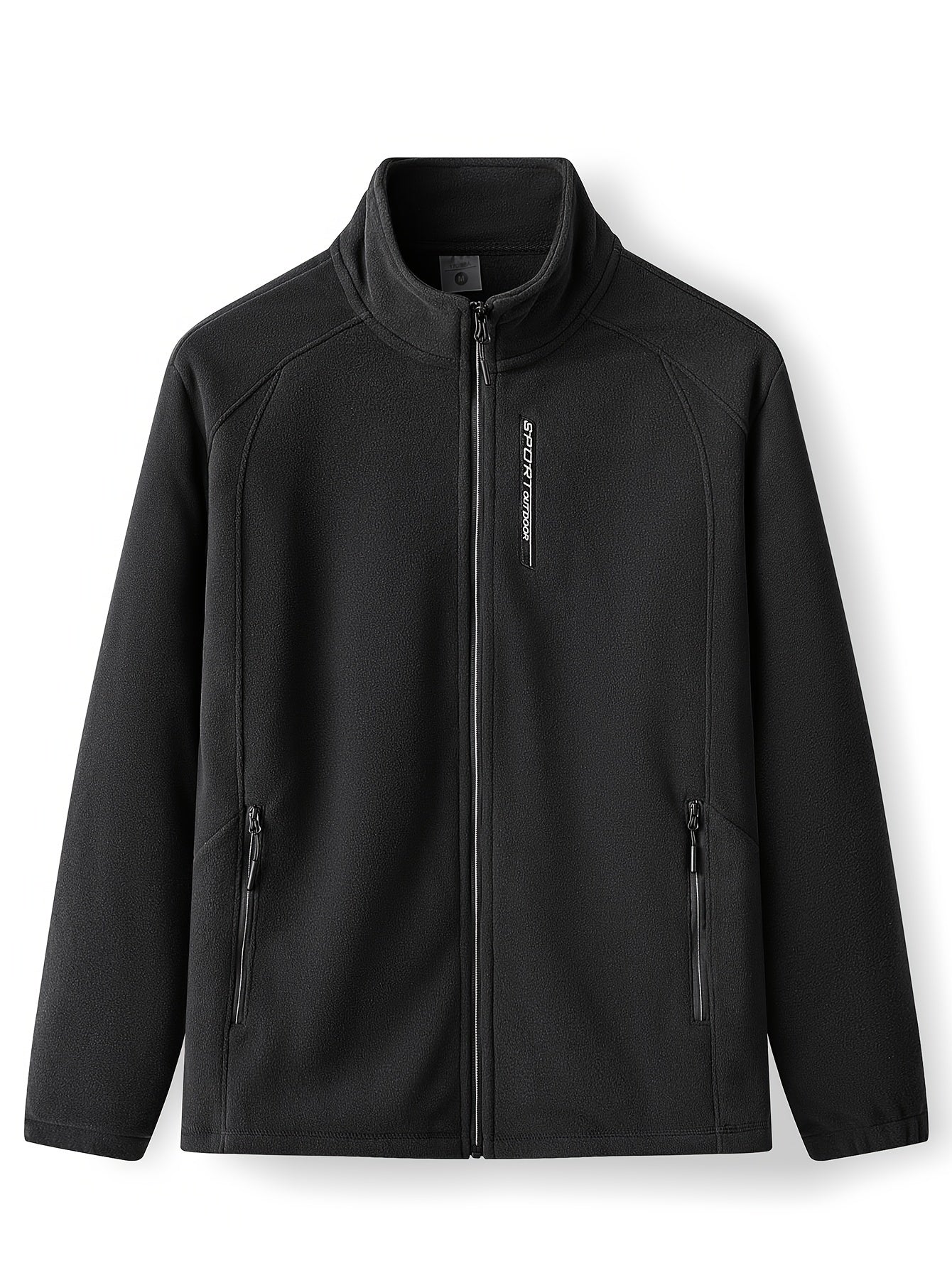 Men's Solid Fleece Jacket Zip Up Long Sleeve Top