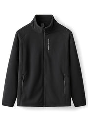 Men's Solid Fleece Jacket Zip Up Long Sleeve Top