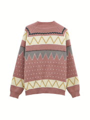Graphic Pattern Mock Neck Sweater for Fall & Winter