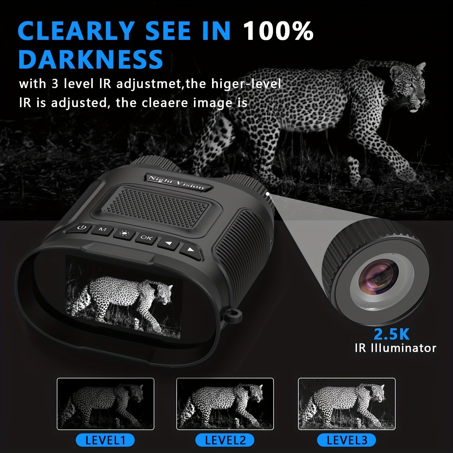 8X Binoculars Night Vision Device, See 300 Meters, Outdoor Camping