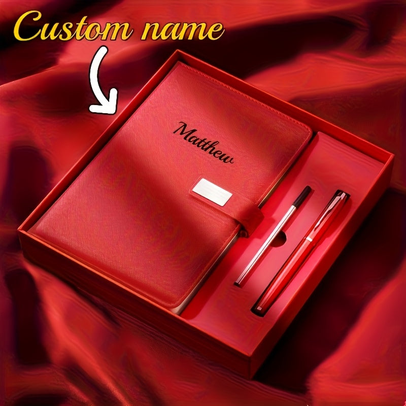 Customizable A5 Notebook Gift Set Red Business Stationery Box with Pen