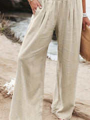  Solid High Rise Wide Leg Pants