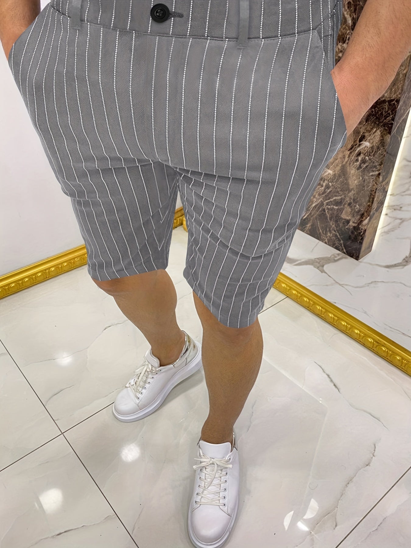 Men's Slim Fit Stripe Shorts Straight Leg