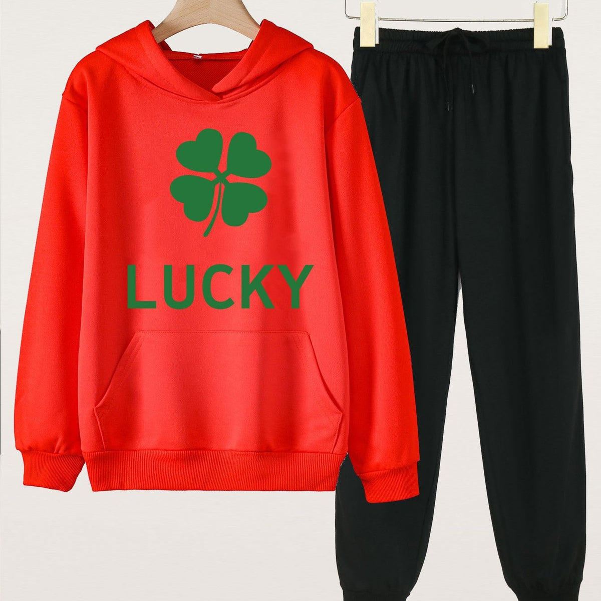 Clover & LUCKY 2pcs Girls Hoodie Jogger Set Spring Fall Sports Gift