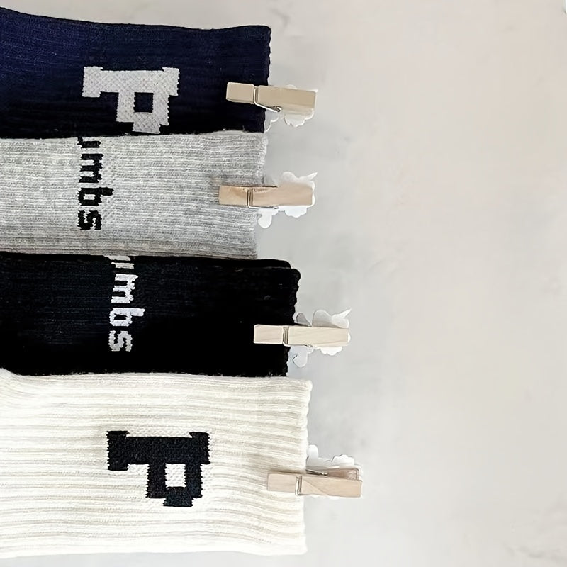 4 Pairs Letter Print Crew Sports Socks Women's Stockings & Hosiery