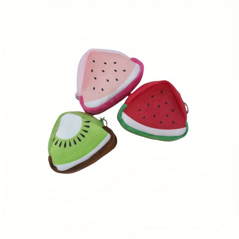 Set of 3 Plush Fruit Wallets Strawberry Kiwi Pineapple Zippered Pouches