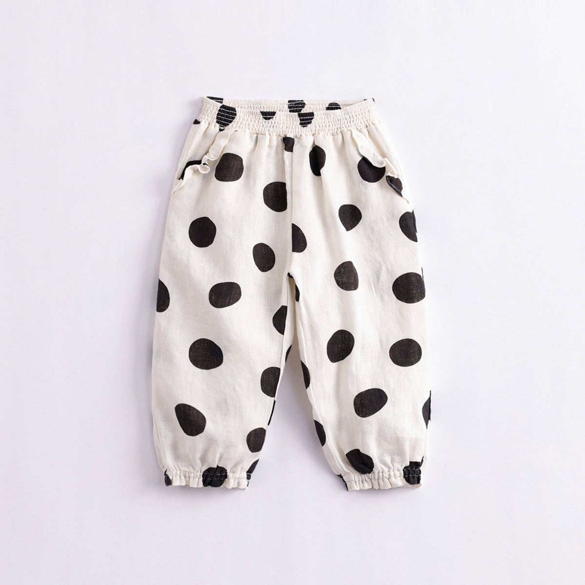 Girls Dots Baggy Cuff Linen Pants Kids Summer Trousers