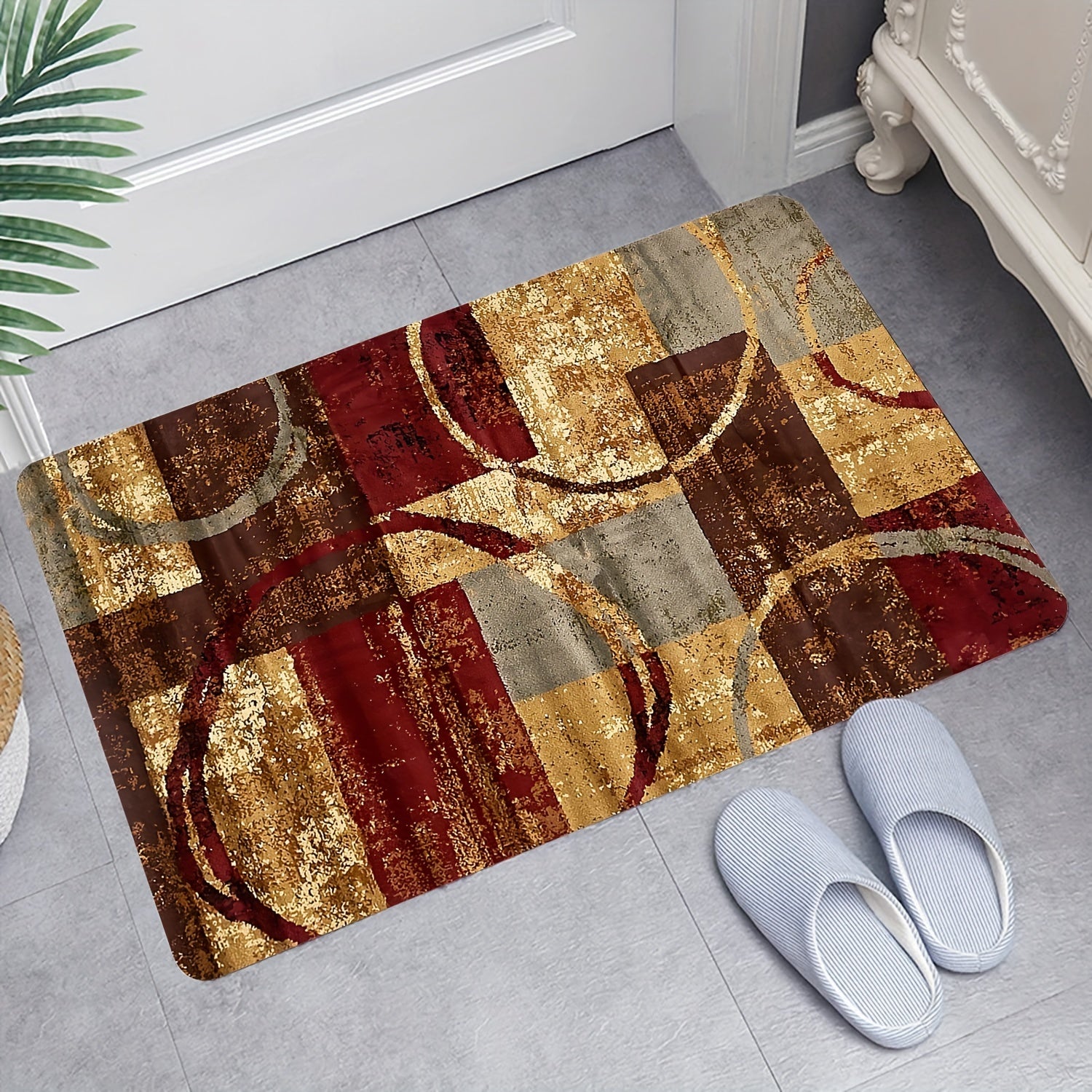 Vintage Circle PVC Floor Mat Soft Geometric Area Rug
