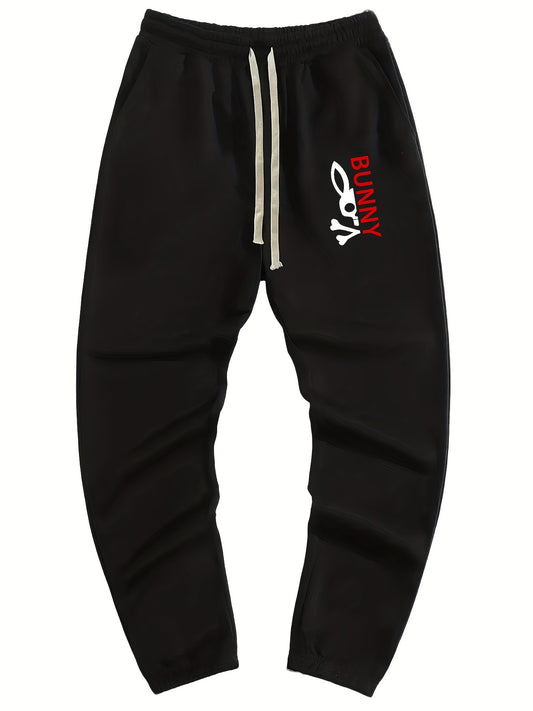 Bunny Print Drawstring Sweatpants Loose Fit Joggers Men's Casual Pants