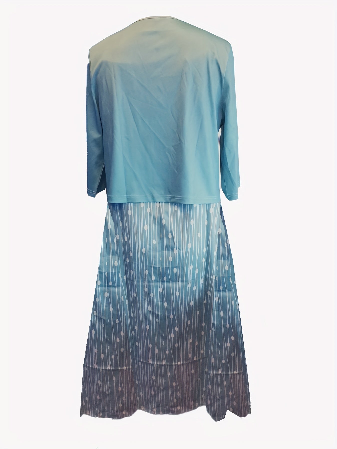 Crop Cardigan & Print V Neck Strap Dress Set