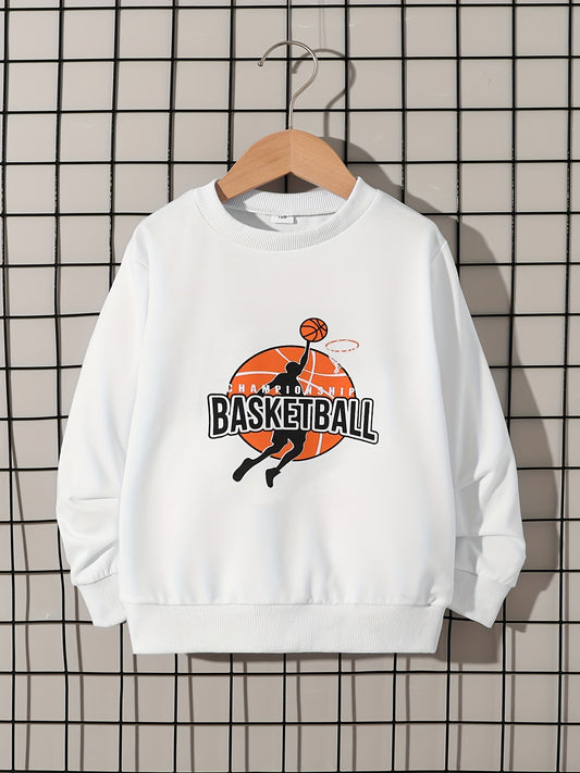 Basketball Print Boys Pullover Sweatshirt Long Sleeve Crew Neck Kids Clothing