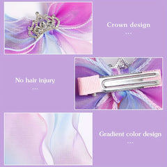 2pcs Girls Mesh Bow Hair Clips Gradient Hair Accessories Sets