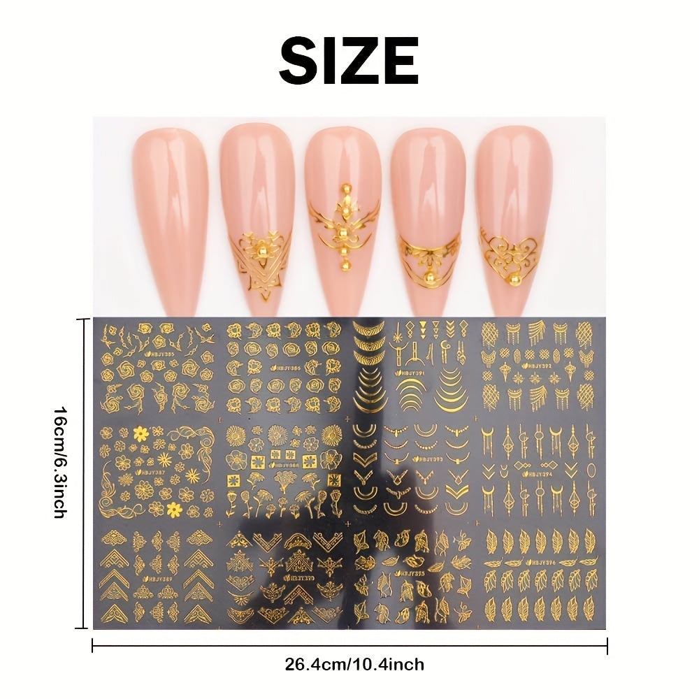 Golden Flower Leaf Lace Nail Stickers for Manicure