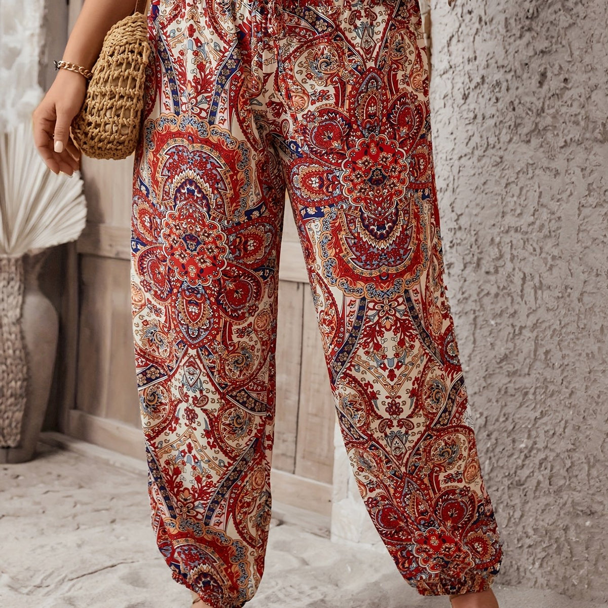  Tribal Paisley Print Drawstring Pants