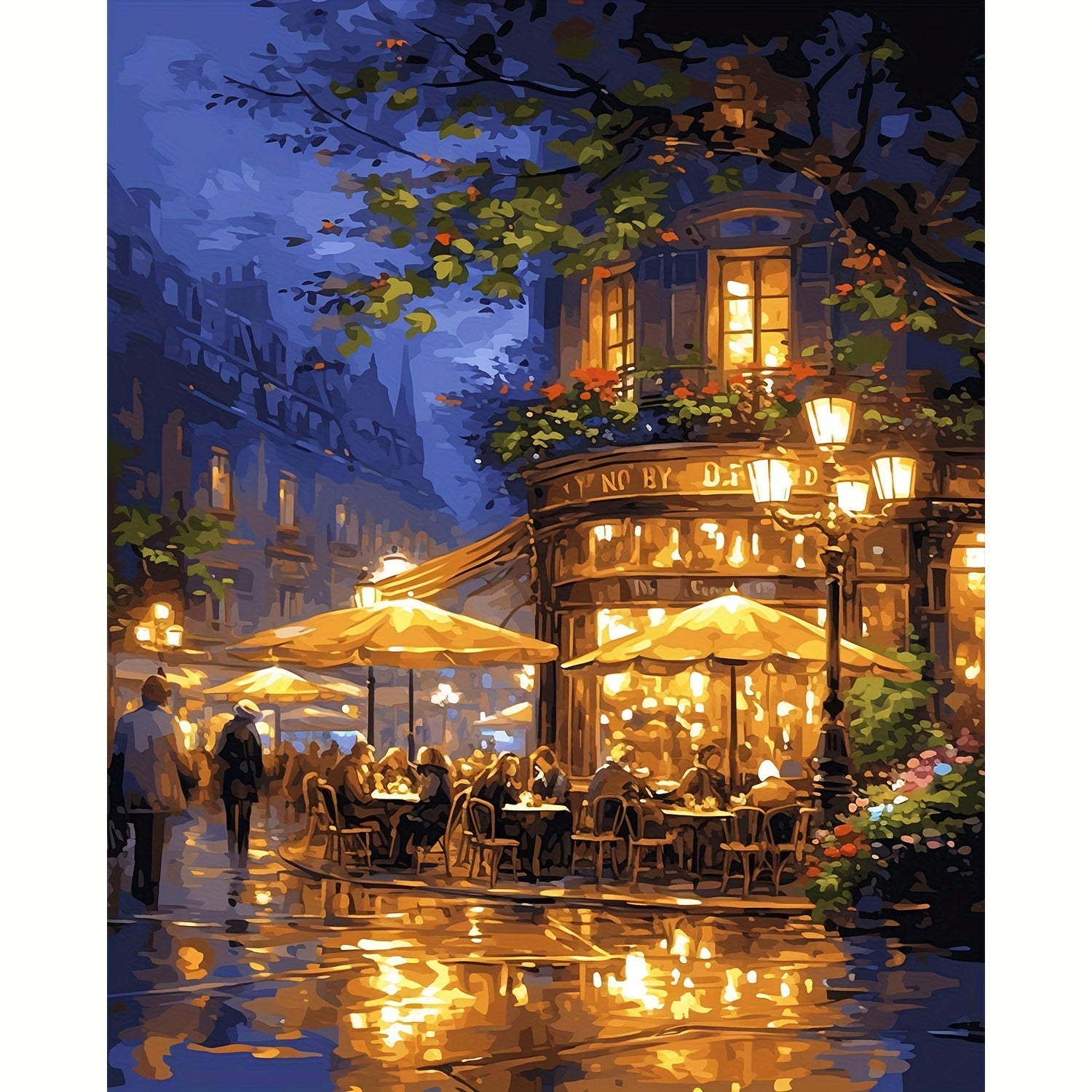 Street Cafe Scene DIY Paint by Numbers Kit 40x50 Canvas Frameless Art