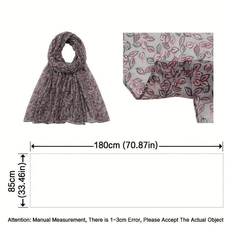 Dark Leaf Print Voile Scarf Boho Vintage Shawl Head Wrap