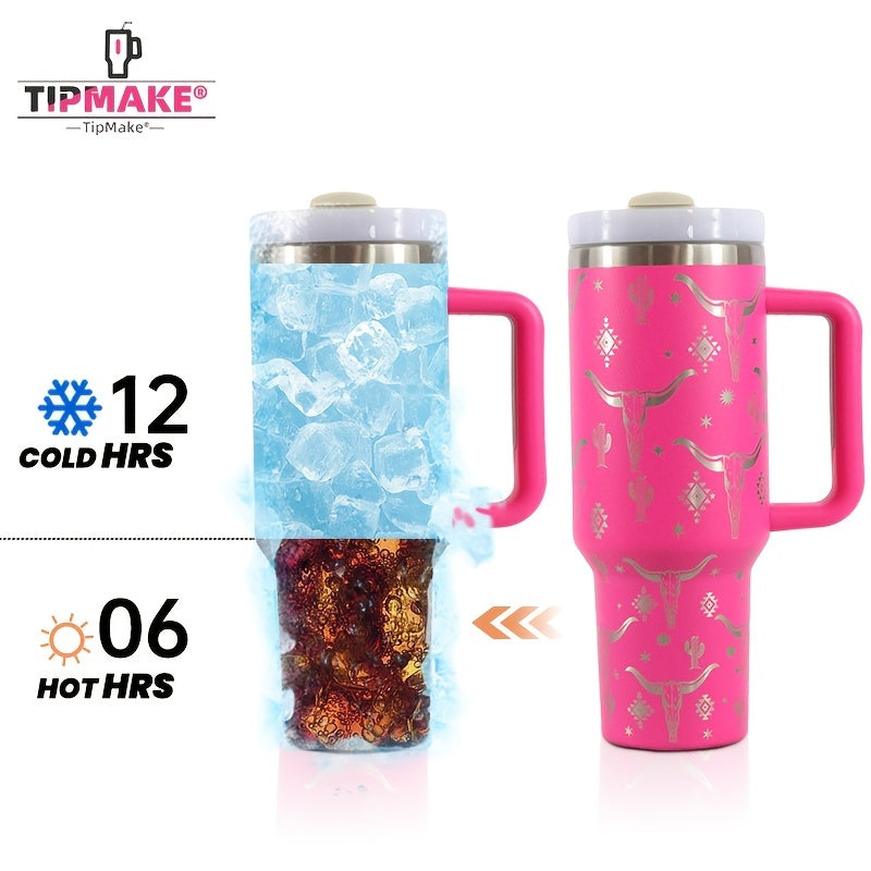 40oz Bull Head Pattern Water Bottle with Handle