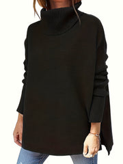  Solid Batwing Sleeve High Neck Sweater