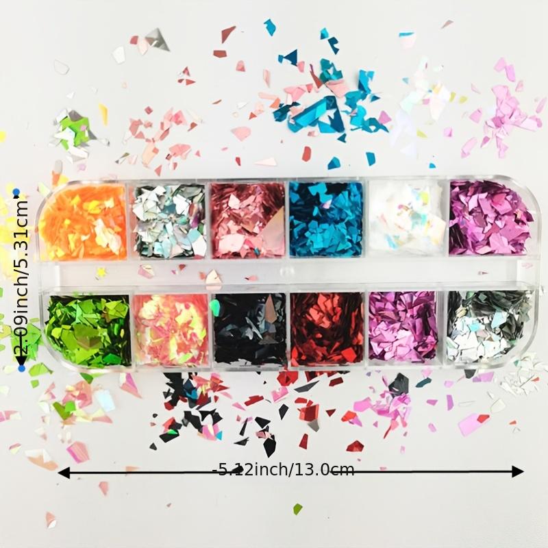 12 Grids Holographic Nail Glitter Flakes for 3D Nail Art