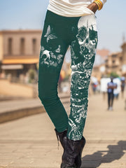  Skull & Floral Print High Rise Gothic Leggings