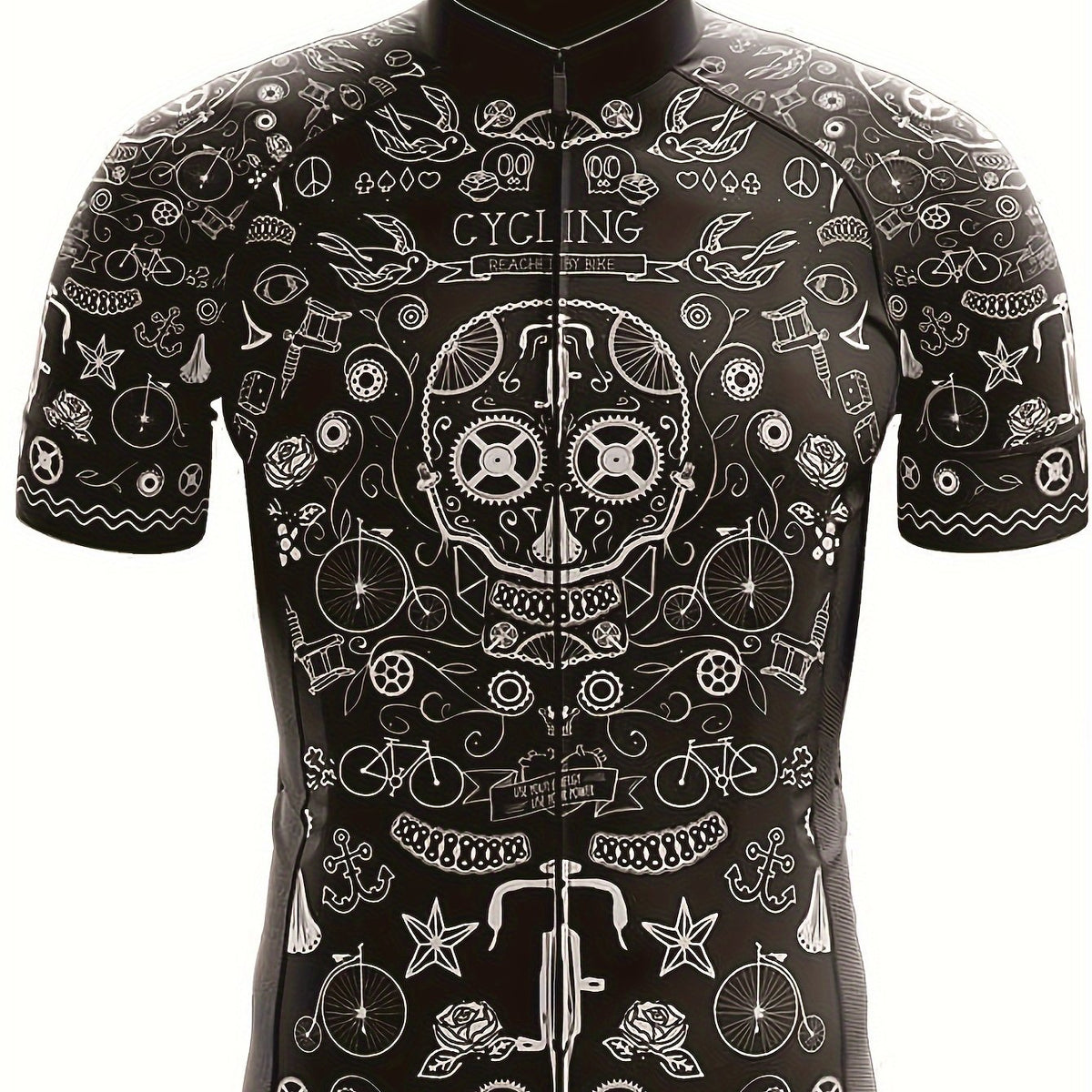 YTCYCLE Men's Zip Up Skull & Graffiti Cycling Jersey