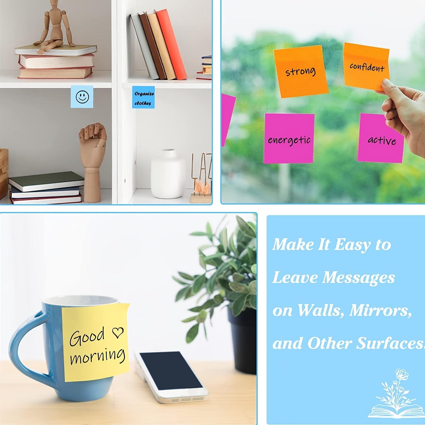 8pcs Sticky Notes Bright Self-adhesive Mini Stickers Random Colors