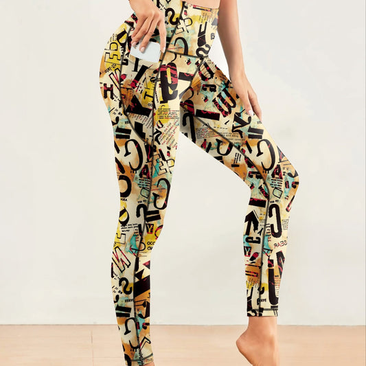 Print Yoga Pants With Pocket High Stretch Leggings