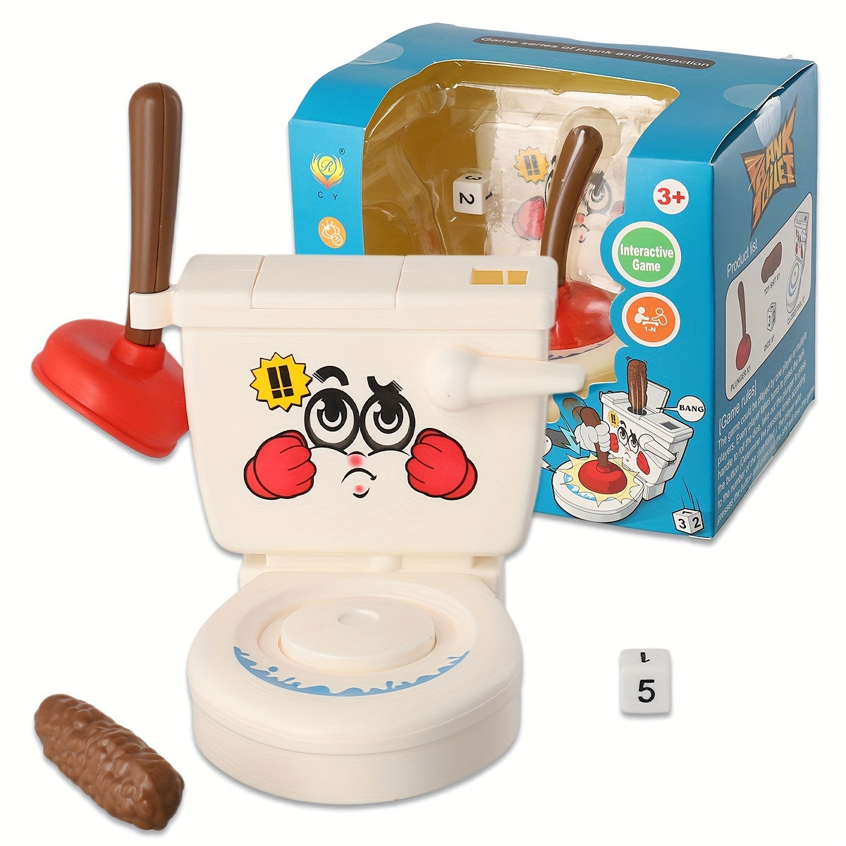 Toilet Flying Poop Game Plunger & Colorful Poop Figures 2-4 Players ABS